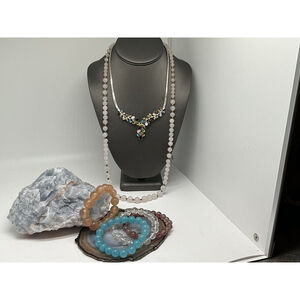 Multicolored Crystal Omega 925 Necklace W/ Quartz Necklace & Stretchy Bracelets